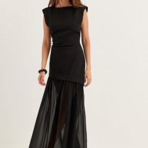 Sleeveless Mixed Fabric Maxi Dress