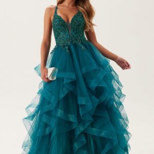 Tulle Frill Evening Dress with Lacing