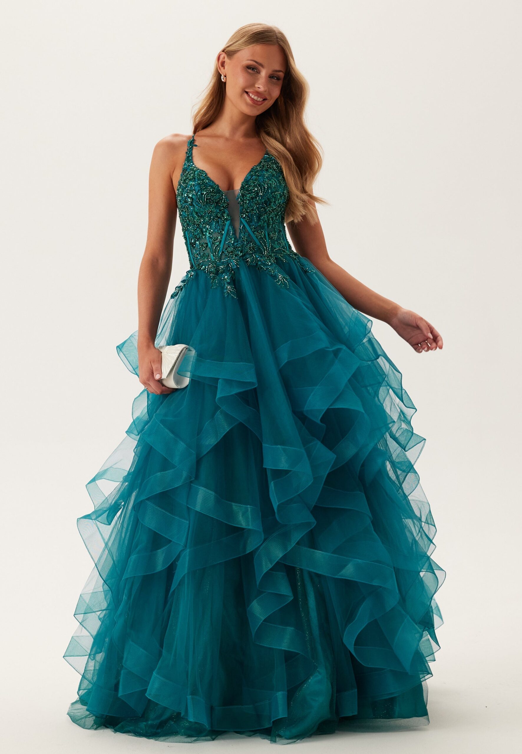 Tulle Frill Evening Dress with Lacing Tulle Frill Evening Dress with Lacing