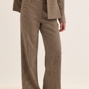 Check Mid Waist Wide Trousers