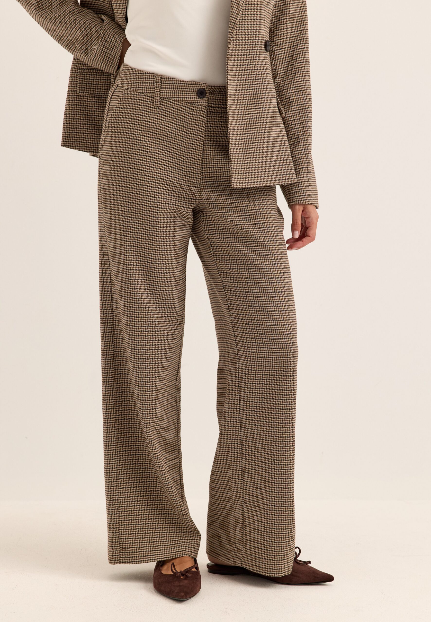 Check Mid Waist Wide Trousers Check Mid Waist Wide Trousers