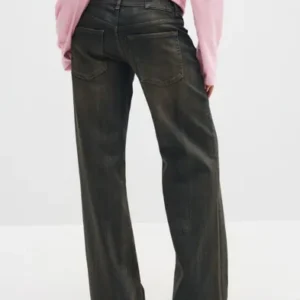 Nelly - Blå - Coated Loose Flare Jeans