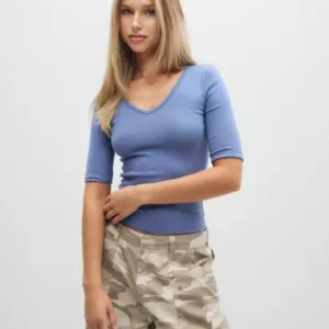Nelly - Blå - V Neck Half Sleeve Top
