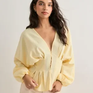 Nelly - Gul - Button Pleat Blouse