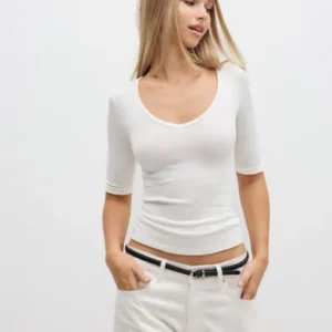 Nelly - Hvid - V Neck Half Sleeve Top