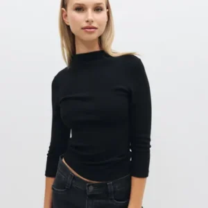 Nelly - Sort - Luxurious Rib Half Sleeve Top