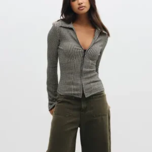 Nelly - Ternet/Stribet - Checkered Shirt LS Top