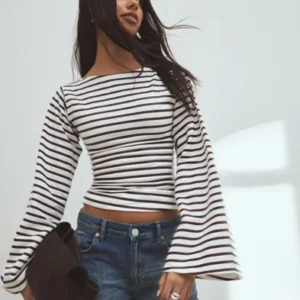 Nelly - Ternet/Stribet - Stripe Wide Sleeve Top