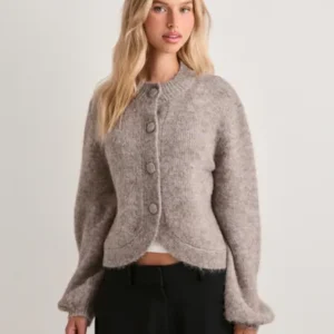 Neo Noir - Beige - Gio Fluffy Knit Cardigan