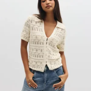 Neo Noir - Hvid - Marisini Stitch Polo Knit Top