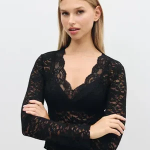 Only - Sort - Onlnikka L/S Lace Top Jrs Noos