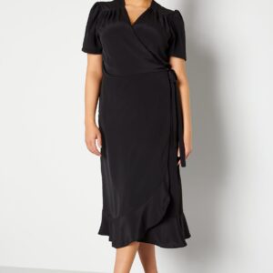 Short Sleeve Wrap Frill Curve Dress