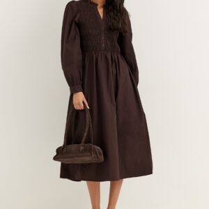 V-neck Cotton Smock Dress