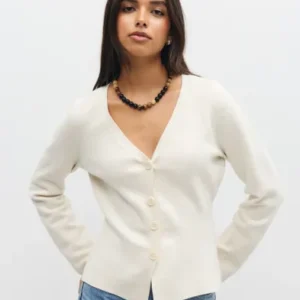 Vero Moda - Hvid - Vmmille Ls V-Neck Cardigan Noos