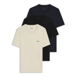 BOSS 3P Classic Regular Fit Crew Neck T-Shirt Beige/marine bomuld Medium Herre