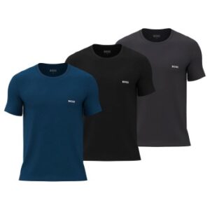 BOSS 3P Classic Regular Fit Crew Neck T-Shirt Sort/Blå bomuld Medium Herre