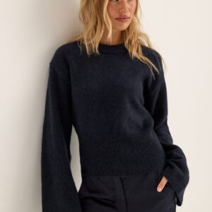 Knitted Wool Blend Wide Sleeve Sweater