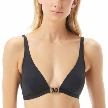 Michael Kors Logo Solids Triangle Bikini Top Sort nylon Small Dame Michael Kors Logo Solids Triangle Bikini Top Sort nylon Small Dame