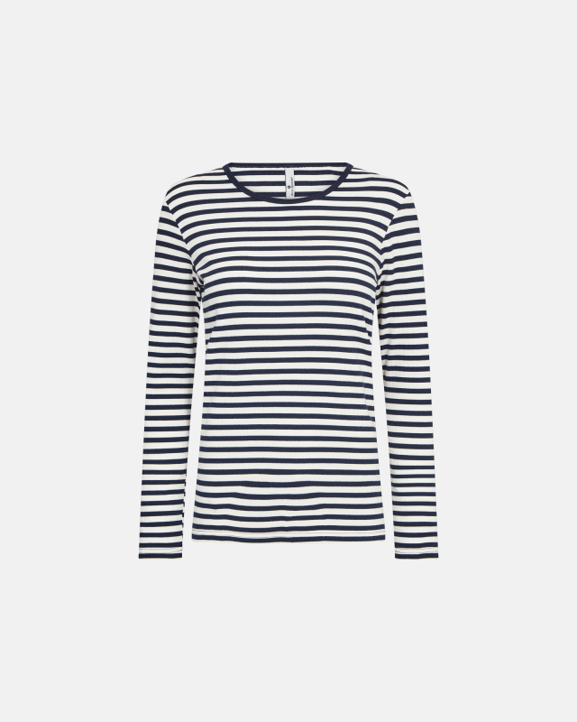 Rib langærmet t-shirt | Bambusviskose | Navy stribet Rib langærmet t-shirt | Bambusviskose | Navy stribet