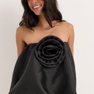 Rose Bubble-Hem Satin Mini Skirt/Top