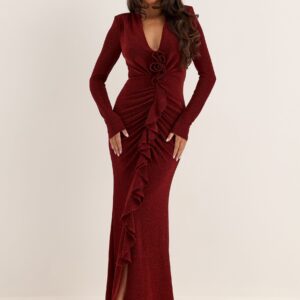 Sparkling Low V-neck Slit Gown