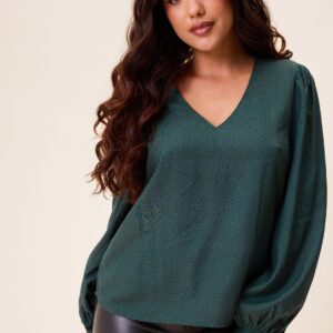 V-neck Puff Sleeve Viscose Blouse