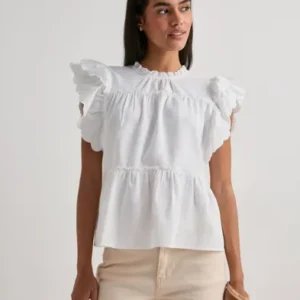 Vero Moda - Hvid - Vmisolde Sl O-Neck Frill Top Wvn Ex